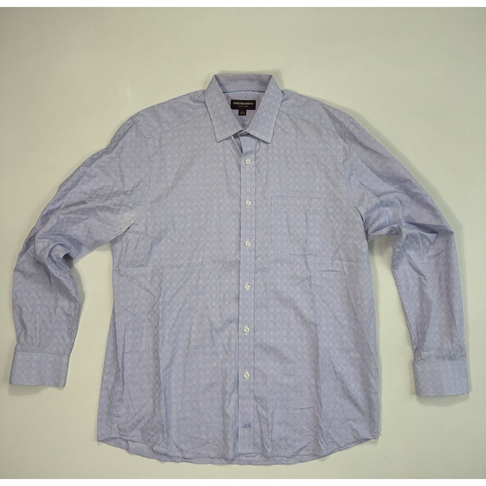 Johnston & Murphy Mens Large Button Down Shirt Purple Blue Plaid Office Classic